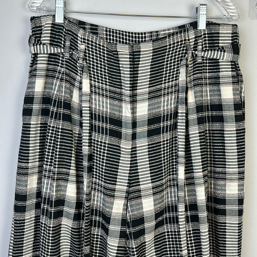 Anthropologie Luca Wide Leg Pant Sz 14 High Waist Pockets Cropped Plaid Textured - Picture 5 of 16